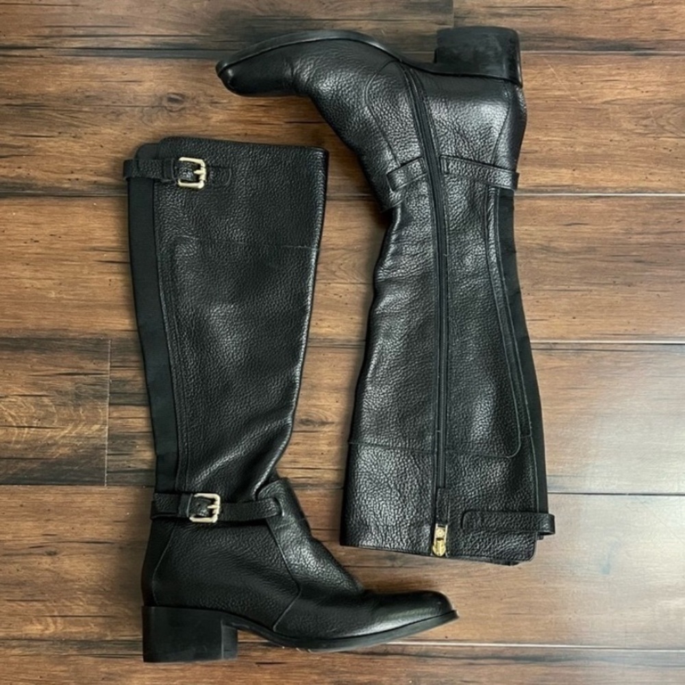 L.K. Bennett Carole Black Stretch Leather Knee Boots - Size 5.5 / 36